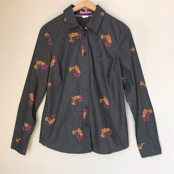 Boden Tops - Boden Queen Corgi Black Button Down Top Medium 8